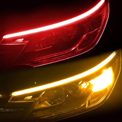 Bande Lumineuse de Phare de Voiture 60cm Double Couleur Voiture Feux de Jour Clignotants LED Bande Lumineuse Tube 60cm 23.6in Rouge et red