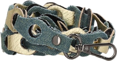 Tassenriem/Bag Strap/Telefoonkoord Gevlochten Leer SMALL - Metallic Goud/Jeansblauw