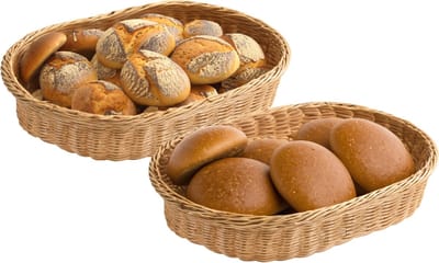 Kesper Brood/fruit mand - 2x - gevlochten kunststof - naturel - ovaal - L40 x B30 x H8 cm - broodmandjes - serveermandjes - fruitmanden