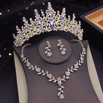 3 stuks Roze Bruids Sieraden Sets voor Vrouwen Kroon Bloem Choker Ketting Oorbellen Bruiloft Tiara Bruid Kostuum Accessoires