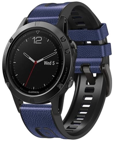 By Qubix - Geschikt voor Garmin bandje - 26mm Quickfit - leer + siliconen bandje - Blauw - Geschikt voor Garmin Fenix 8 / 8 Pro - 51mm