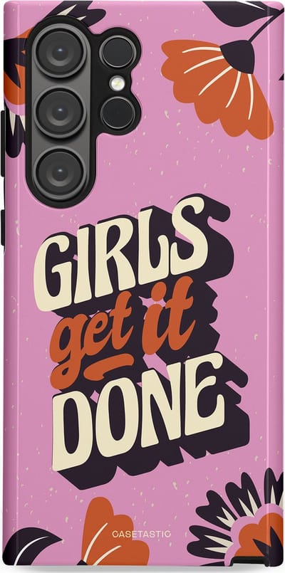 Casetastic hoesje geschikt voor Samsung Galaxy S23 Ultra - Dubbellaagse bescherming - Girls get it done - Fashion Case - Lila Donkergrijs Terracotta