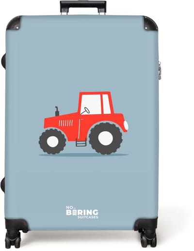 NoBoringSuitcases.com® - Koffer groot - Reiskoffer lichtgewicht - Boerderij - Trekker - Voertuigen - Rood - Jongens - Rolkoffer met 4 wielen - Grote trolley XL - 98 liter bagage