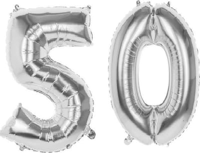 50 Jaar Folie Ballonnen Zilver - Happy Birthday - Foil Balloon - Versiering - Verjaardag - Mannen - Vrouwen - Feest - Inclusief Opblaas Stokje & Clip - XL - 82 cm
