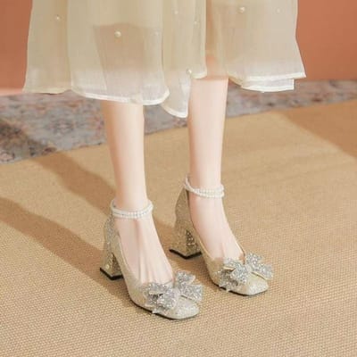 Kristallen Schoenen Puntige Neus Hoge Hakken Bruiloftsschoenen Jurk Lage Hakken Zwangere Vrouwen Rood Bruid Bruiloft Pumps Twee-manieren 40 goud