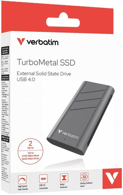 Verbatim TurboMetal Serie - Externe SSD - 2TB - USB4 Type-C - Grijs