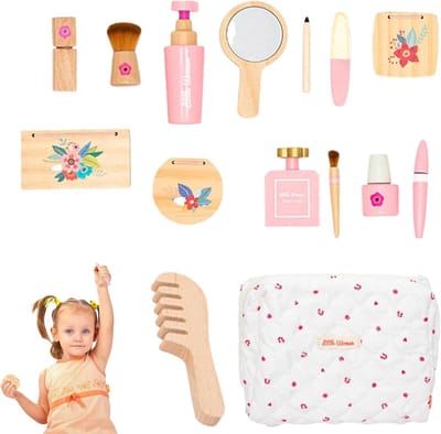 Houten make-up speelgoed - Kapsalon simulatie - Fantasie spel - Veilig glad gepolijst - 21 x 15 x 8 cm