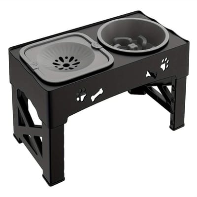 Stervia Voerbak Hond - Verstelbare Voerbak - Voerbak Met Standaard - Anti Schrok Voerbak Hond - Opvouwbaar - Zwart - 43 x 24.3 x 8 -30 cm