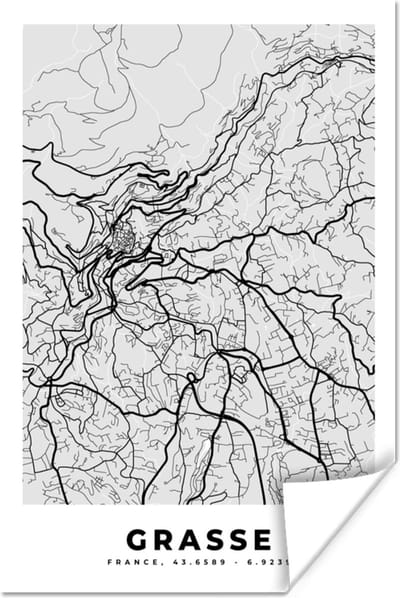 Poster Frankrijk - Plattegrond - Kaart - Grasse - Stadskaart - 120x180 cm XXL
