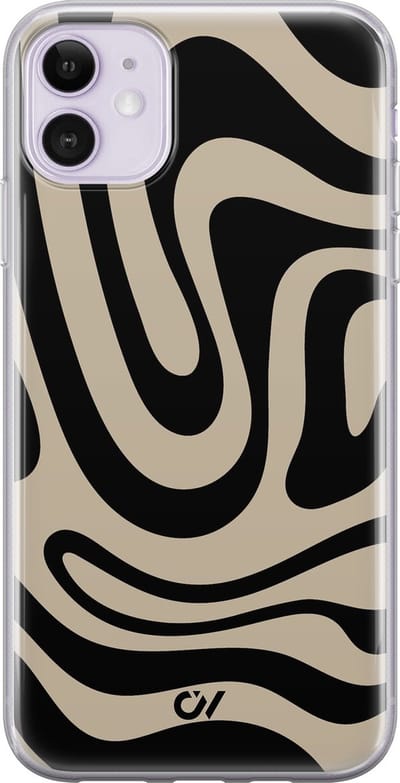 Hoesje geschikt voor Apple iPhone 11 - Abstract Black Waves - - Zwart - Apple - Casevibes