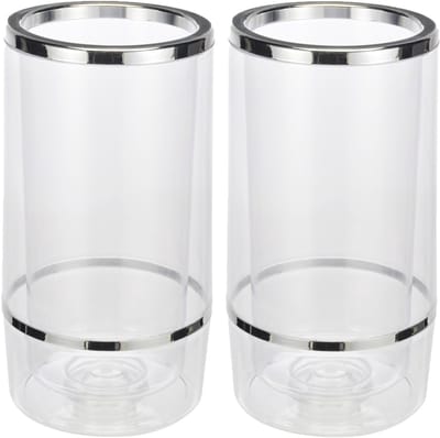 Wijnkoeler transparant kunststof - Set van 2x stuks - 12 x 23 cm - Champagnekoeler - Flessenkoeler