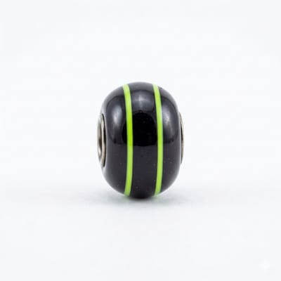 Quiges - Glazen - Kraal - Bedels - Zwart - Met - Groene - Streepjes - Bead Past op alle bekende merken - armband