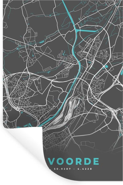 Muurstickers - Sticker Folie - Stadskaart – Grijs - Kaart – Vilvoorde – België – Plattegrond - 20x30 cm - Plakfolie - Muurstickers Kinderkamer - Zelfklevend Behang - Zelfklevend behangpapier - Stickerfolie