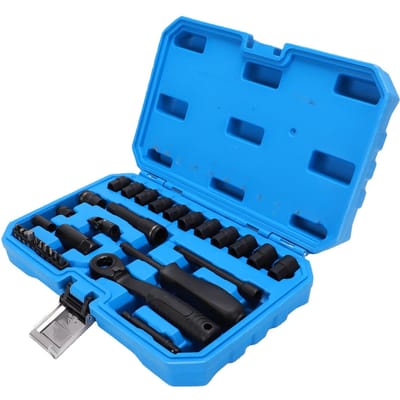 Doorsteek Ratel en Dopset 1/4 Inch Aandrijving 72 Tanden Ratel Dop Sleutel met Verlengstuk en Adapter blue