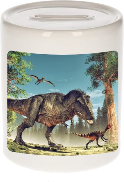 Dieren dinosaurus t-rex foto spaarpot 9 cm jongens en meisjes - Cadeau spaarpotten dinosaurussen / dinosaurier liefhebber