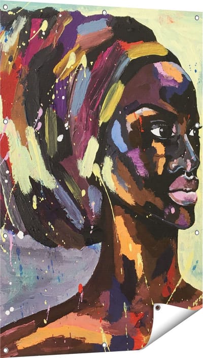 Gards Tuinposter Getekende Afrikaanse Vrouw - Abstract - 80x120 cm - Tuindoek - Tuindecoratie - Wanddecoratie buiten - Tuinschilderij