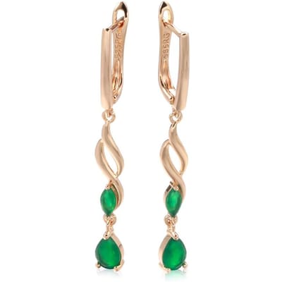 Kienl Nouvelle Tendance Boucle d'Oreille Longue Pendante Or Rose Pour Femmes Boucles d'Oreilles Fleur Zircon Naturel Vert Vintage Bijoux de Mariage Mariée beige