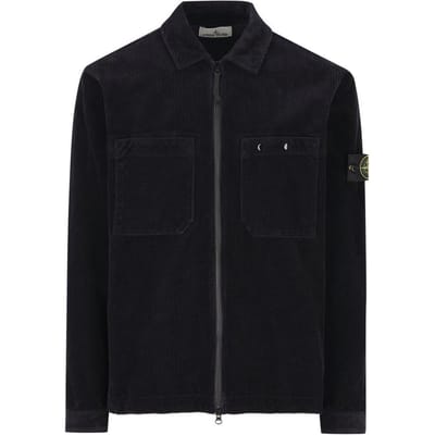 Stone Island FW24 Corduroy Logo Badge Voorkant Dubbele Zak Twee-Weg Rits Lange Mouw Jas Heren jassen Marineblauw 811511604-V0020 L black
