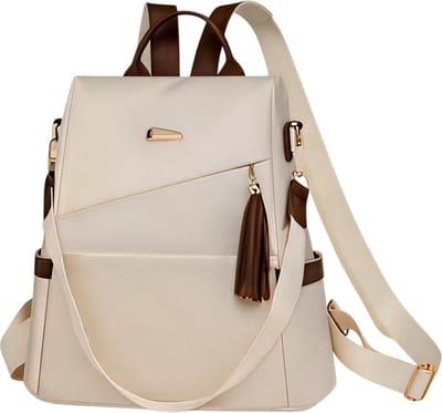 Luxe Dames Rugzak van Waterdicht Nylon - Grote Capaciteit Schoudertas met Ritssluiting - Ideaal voor Reizen, Werk en Dagelijks Gebruik - Beige