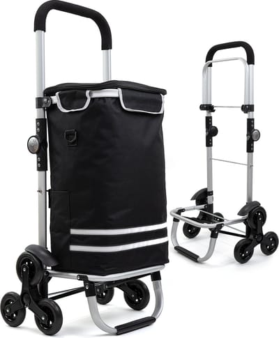 Latium Boodschappentrolley Traploper 56L - Opvouwbaar Boodschappenwagen met Koelvak - Trolley met Afneembare Boodschappentas - Opvouwbare Boodschappen Wagen met 3 Wielen - Zwart