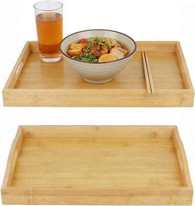 Set van 2 rechthoekige bamboe dienbladen met handgrepen voor thee, koffie en snacks - 38 x 25 x 4 cm en 40 x 28 x 3,5 cm, ideaal voor elke gelegenheid