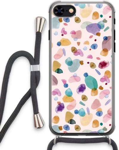 Case Company® - Hoesje met koord geschikt voor iPhone 7 hoesje met Koord - Terrazzo Memphis - Telefoonhoesje met Zwart Koord - Bescherming aan alle Kanten en Over de Schermrand