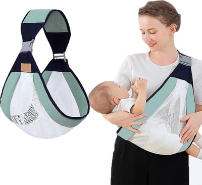 Babydrager, draagzak voor pasgeborenen, horizontale draagpositie, ademend mesh-materiaal, zacht en huidvriendelijk, draagdoek, verstelbaar, gemakkelijk te gebruiken, lichtgewicht, geschikt voor baby's van 0-3 jaar (lichtgroen)