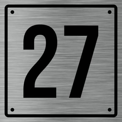 Huisnummerbord 27 - Incl. Schroeven en Pluggen – Acrylaat - 10 x 10 cm - RVS met Zwart
