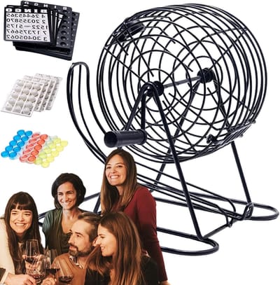 Bingo Speelset - Loterij Machine - Spelavonden Organiseren - Draaibare Ballenkooi - 20 x 20 x 17 cm - Meerkleurig
