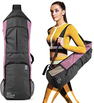 Yoga Mat Draagtas met Grote Zakken en Waterfleshouders - Geschikt voor 1/2 Inch Dikke Mat - Perfect voor Sport en Reizen