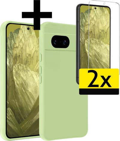 Hoesje - Met 2x Screenprotector - Geschikt voor Google Pixel 8a - Sterk & Shockproof - Back Cover - Siliconen Case - Telefoon Hoes - Telefoonhoesjes - Groen