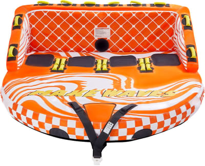 Sleepbuis voor Bootvaren, Rubberboot voor 1–4 Personen, 300 kg Watersport Sleepbuis met Volledige Nylon Bedekking, 22 Handgrepen, Twee Sleeppunten en Veiligheidsventiel