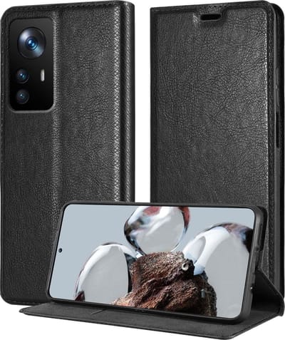 Cadorabo Hoesje geschikt voor Xiaomi 12T / 12T PRO in ZWARTE NACHT - Beschermhoes met magnetische sluiting, standfunctie en kaartvakje Book Case Cover Etui