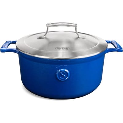Saveur Voyage Braadpan Ø25 cm – Ovaal Gietijzer – PFAS-vrij – Geschikt voor Inductie & Oven – Klassiek Blauw – Voor Stoven & Slowcooking