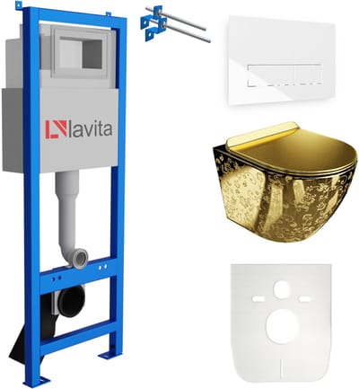 LAVITA LAV 101 SOFI SLIM GOLDEN EYE - Inbouwreservoir WC 40cm - Witte drukplaat - Rimless wandcloset - Toiletset