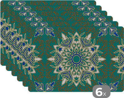 Placemat - Placemats kunststof - Mandala - Patronen - Zen - 45x30 cm - 6 stuks - Hittebestendig - Anti-Slip - Onderlegger - Afneembaar