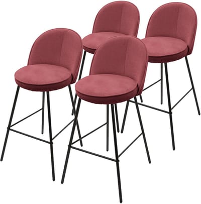 Barkruk set van 4 rood 52x102x50 cm met rugleuning en voetensteun tot 120 kg ML-Design