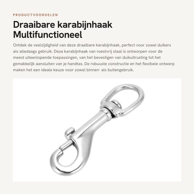 Dailygoods- Karabijnhaak Draaibaar - Roestvrij Staal 316 - Multifunctioneel - 360 Graden Draaiend - Duurzaam - Geschikt voor Binnen/Buiten - Haak