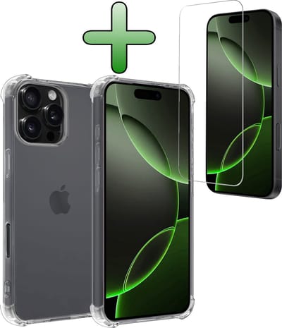 Hoesje Met Screenprotector - Geschikt voor Apple iPhone 16 Pro - Sterk & Shockproof - Siliconen Case - Back Cover - Telefoon Hoes - Shock Proof - Transparant