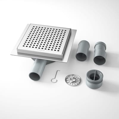 Allecto - Doucheafvoer - Doucheputje - 360° Geurstop - 15x15cm - Haarfilter - Inclusief adapters DN50 DN40 - Geschikt voor badkamers - Zilver