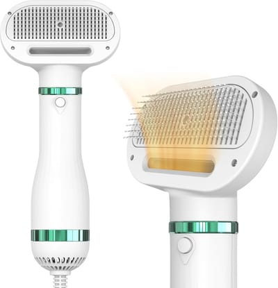 Famanu – 2-in-1 hondenföhn met zelfreinigende borstelkop, compacte en lichte hondenborstel, temperatuur instelbaar, stille waterblazer