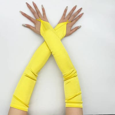 Vingerhandschoenen – Dames – Armwarmers – Lange Handschoenen Zonder Vingers – Geel – Stretch – One Size – Carnaval – Festival – Dans – Theater – Cosplay