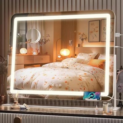 Make-upspiegel met LED-verlichting en 10x vergroting - 63,5 x 53,3 cm