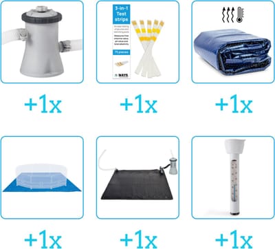 Accessoires voor Intex Easy Set Zwembad - 305x61 cm - Rond - Opblaasbaar - Intex - 28116NP - Zwembadfilterpomp - Testrips - Solarzeil - Grondzeil - Solar Mat - Thermometer
