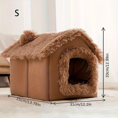 1 pièce, Maison de compagnie confortable, Lit chaud et doux pour petits chiens et chats, Détachable et lavable, Général quatre saisons, Fournitures pour animaux de compagnie S marron