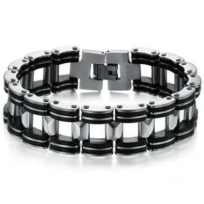 Victorious Stalen Armband Heren Biker Armband – RVS Roestvrij Staal– Zilver/Zwart – 21cm