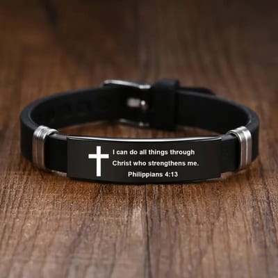 Christelijk Kruis Bijbelvers Armband Zwart Roestvrij Staal Inspirerende Geloofsarmbanden Voor Mannen Vrouwen Sieraden black