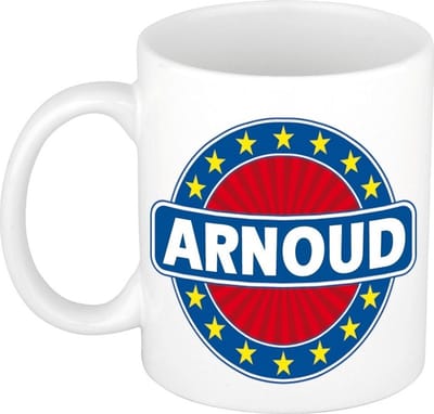 Bellatio Decorations - Arnoud voornaam - koffiemok - beker - wit/blauw - 300 ml - Cadeau - Heren - Collega - Vaderdag - Verjaardag