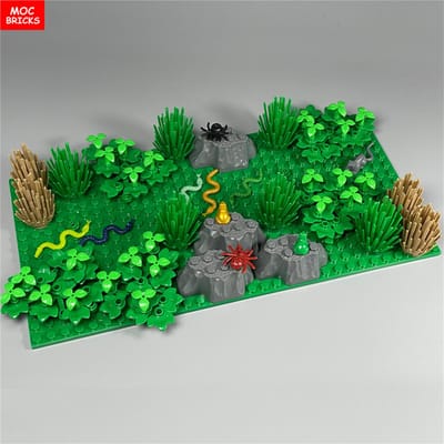 MOC Blokken Dichte Jungle Bos Struik Scène Tijger Leeuw Wild Dier Habitat Boom Plant Bouwstenen Gemonteerd Kinderspeelgoed