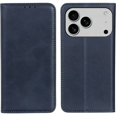 CaseBody Apple iPhone 17 Pro Real Leather Wallet Hoesje Blauw